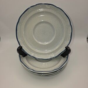 International China American‎ Patchwork Heritage Saucers Set of 4 Grey Blue Rim